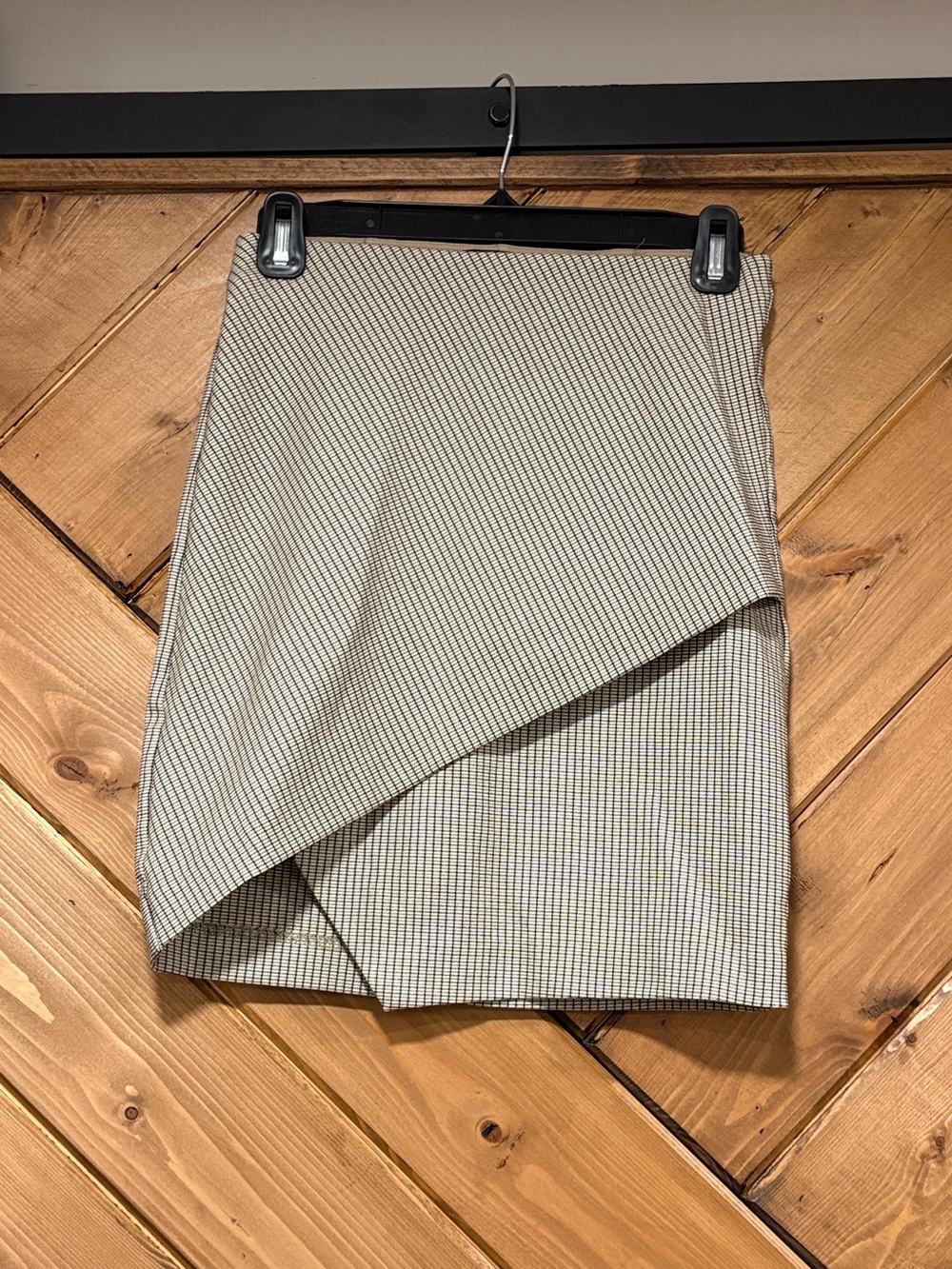 Dynamite Beige Check Asymmetrical Mini Skirt XS